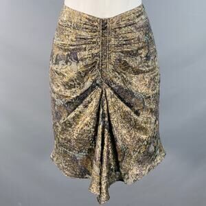Size S Metallic Gold Grey Silk Blend Snake Print Ruched Fishtail Skirt